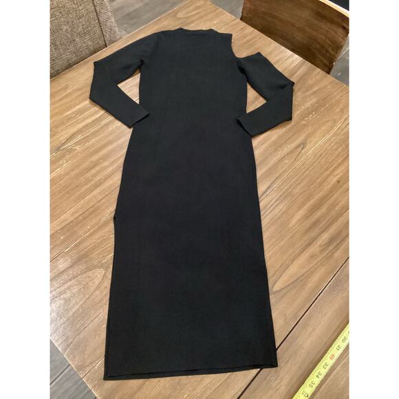 Revolve Nicholas Compact Shoulder Cut Out long sleeve slit black Midi Dress S - Picture 2 of 10